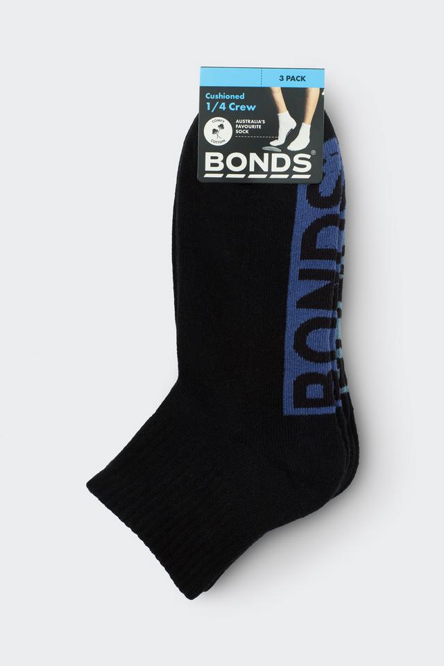 Mens Logo Cushioned Quarter Crew Socks 3 Pack