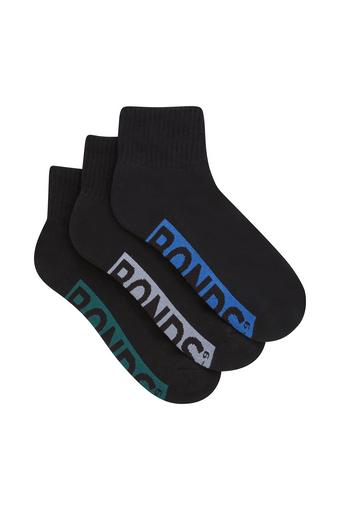 Mens Logo Cushioned Quarter Crew Socks 3 Pack (Black Fashion)