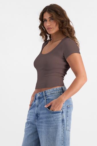 Organic Cotton Rib Scoop Tee (Mushroom Muse)