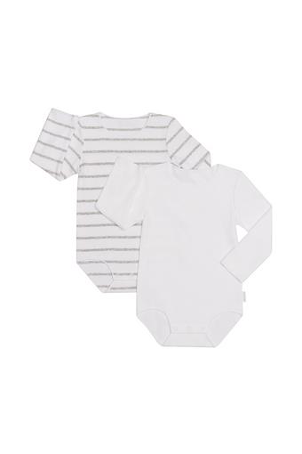 Rib Long Sleeve Bodysuit 2 Pack (White & Grey Stripe / White)