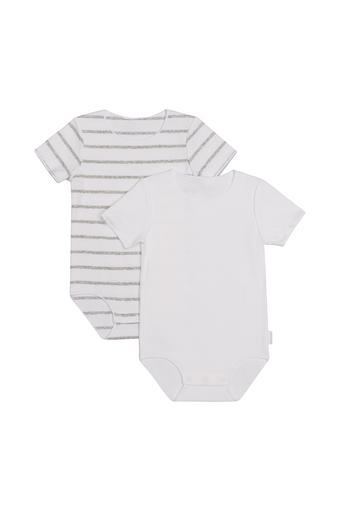 Rib Short Sleeve Bodysuit 2 Pack (White & Grey Stripe / White)