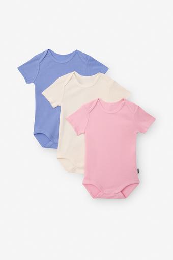 Rib Shortsleeve Bodysuit 3 Pack (Mt Fuji/ Cotton Macadamia/ Purple Es)