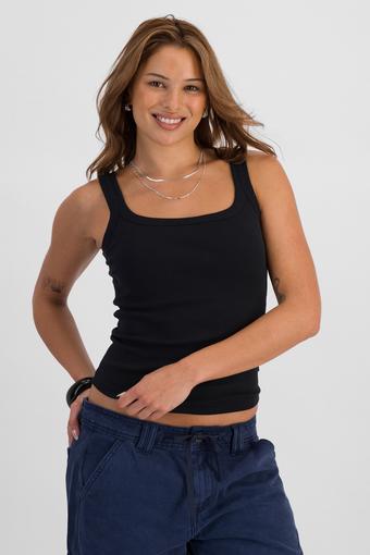 Cotton Rib Bra Square Neck Tank (Nu Black)