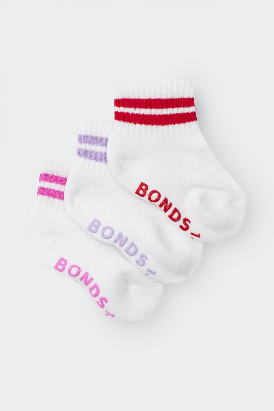 Baby Logo Cushioned Quarter Crew With Stripe 3 Pack