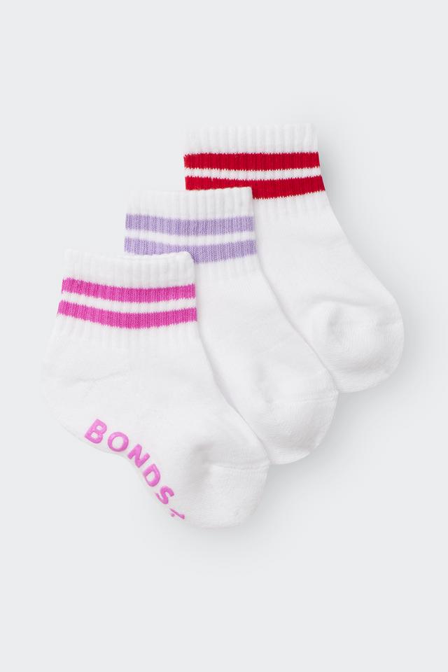 Baby Logo Cushioned Quarter Crew With Stripe 3 Pack