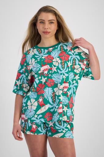 Sleep Aussie Cotton Relaxed Tee (Surfing Santa Green)
