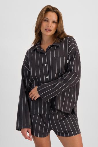Sleep Flannelette Long Sleeve Shirt (Pin Stripe Charcoal)