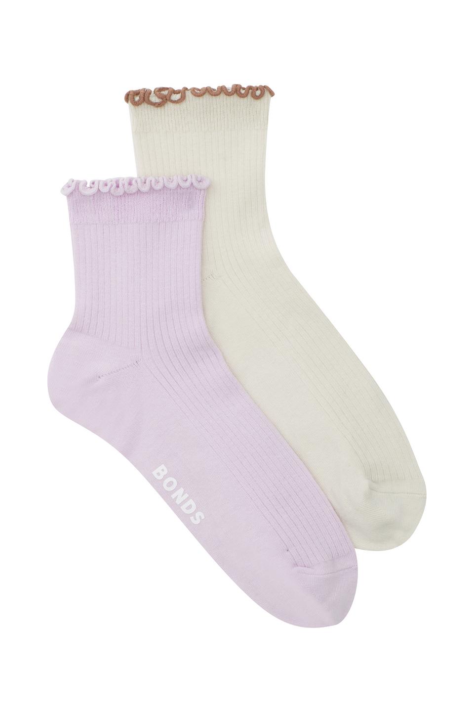 Womens Frill Anklet Socks 2 Pack
