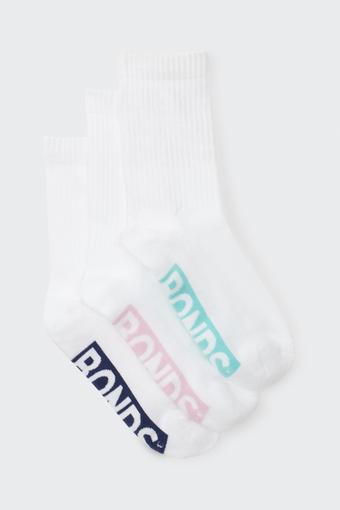 Womens Logo Cushioned Crew Socks 3 Pack (White Pop)