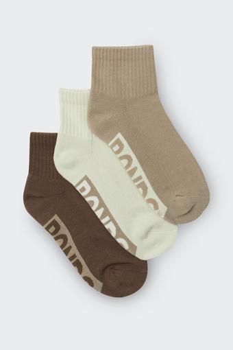 Womens Logo Cushioned Quarter Crew Socks 3 Pack (Brown Pack)