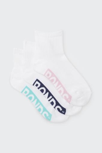 Womens Logo Cushioned Quarter Crew Socks 3 Pack (White Pop)