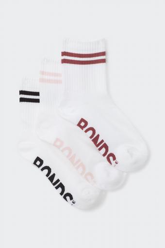 Womens Logo Cushioned Stripe Half Crew Socks 3 Pack (Pop Colours)