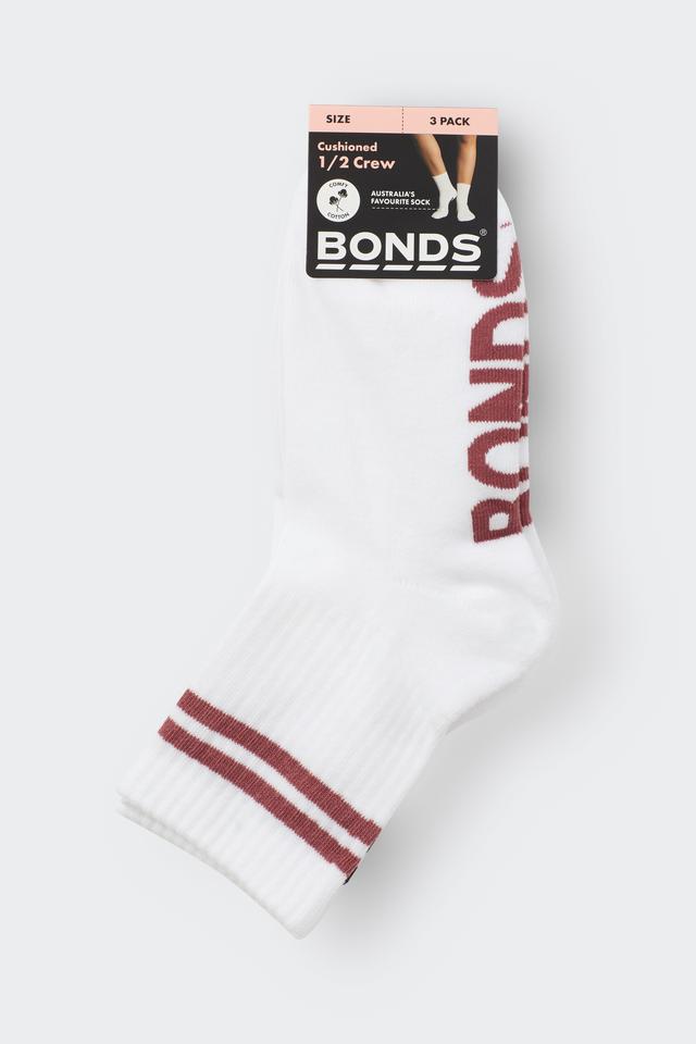 Womens Logo Cushioned Stripe Half Crew Socks 3 Pack