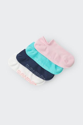 Womens Logo Light No Show Socks 4 Pack (Pop Colours)