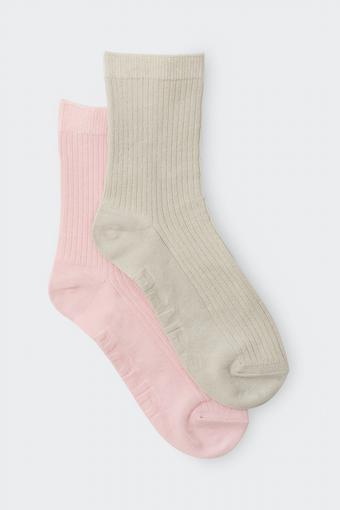 Womens Rib Half Crew Socks 2 Pack (Smoked Sand/ Mona Lisa)