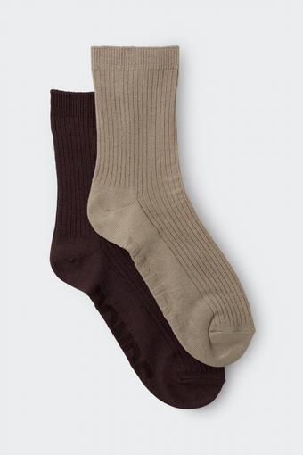 Womens Rib Half Crew Socks 2 Pack (Pale Oak/Deepest Berry)
