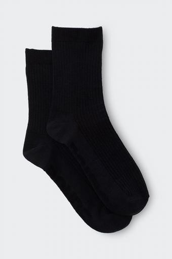 Womens Rib Half Crew Socks 2 Pack (Nu Black)