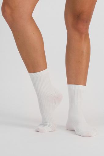 Womens Rib Half Crew Socks 2 Pack (Nu White)