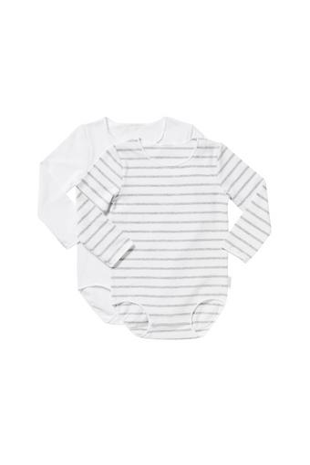 Wonderbodies Long Sleeve Bodysuit 2 Pack (New Grey Marle Stripe / White)