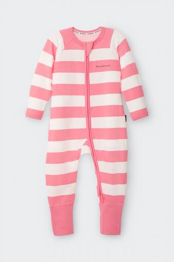 Zip Wondersuit (Horizontal Rugby Stripes Pink)