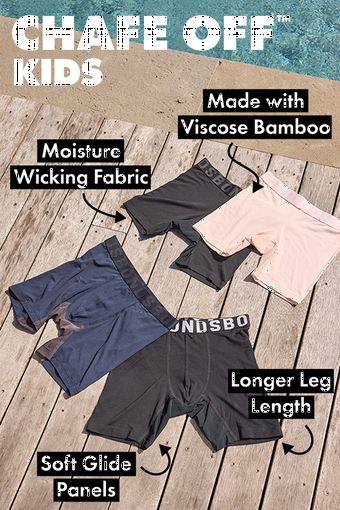 Chafe off kids. Moisture wicking fabric. Made with viscose bamboo. Longer leg length. Soft glide panels.