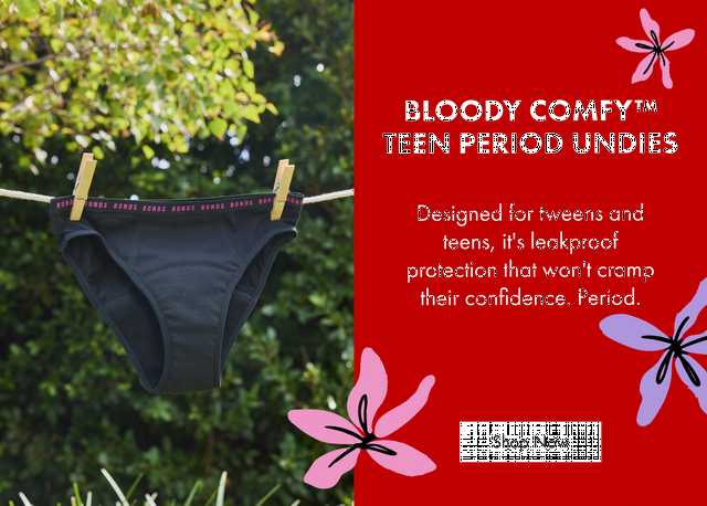 Bloody Comfy Teen Period Undies. Designed for tweens and teens, it's leakproof protection that won't cramp their confidence. Period. Shop Now.