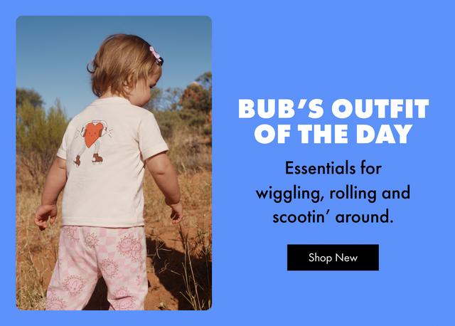 Bub's outfit of the day. Essentials for wiggling, rolling and scootin around. Shop New.