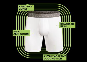 Sweat Off Features & Benefits: Rapid Dry Zones, FRSH Anti-Odour, X-temp Adaptive Cooling Tech, Breathable Mesh.